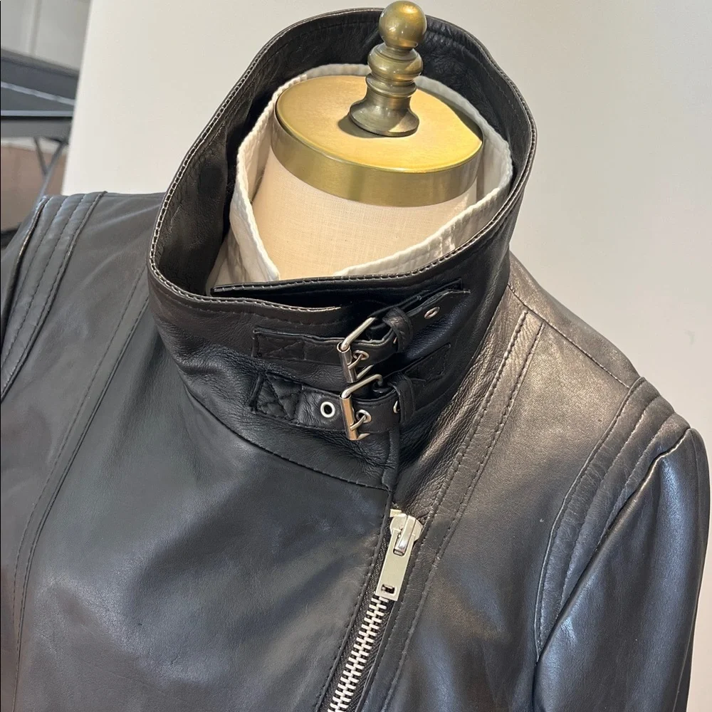 Mango Black Leather Biker Jacket